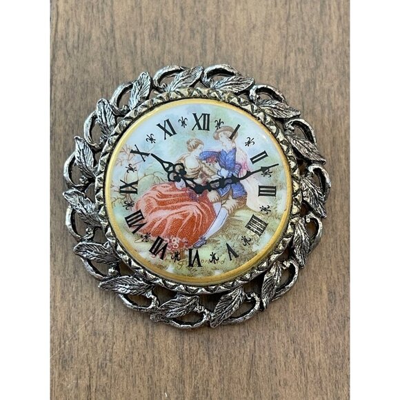 Vintage Victorian Style Brooch With Roman Numerals & Classical Scene, Clock - Picture 1 of 6